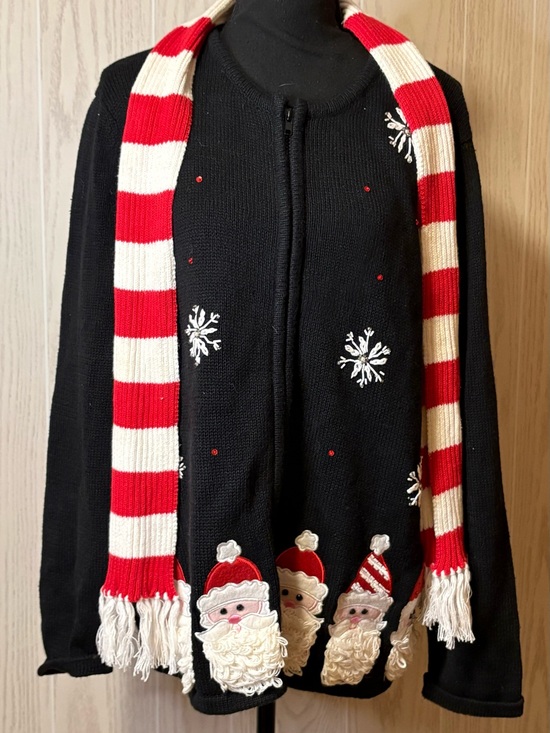 Ugly Christmas Sweater Sweaters - Vintage embroidered Santa Christmas cardigan sweater XL